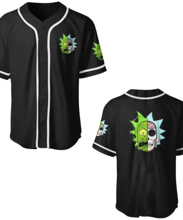 Black Cartoon-Inspired Rick & Morty Baseball Jersey - Unique Split Face Design - Unisex