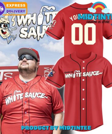 Alabama White Sauce Red Baseball Jersey - Fun Graphic Tee For Fans , Fast Shipping