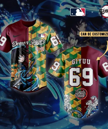 Customizable Demon Slayer Baseball Jersey - Giyuu Design, Stylish Anime Apparel