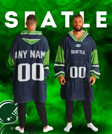 Personalized Seattle Unisex Adult Hoodie Blanket , Football Wearable Blanket