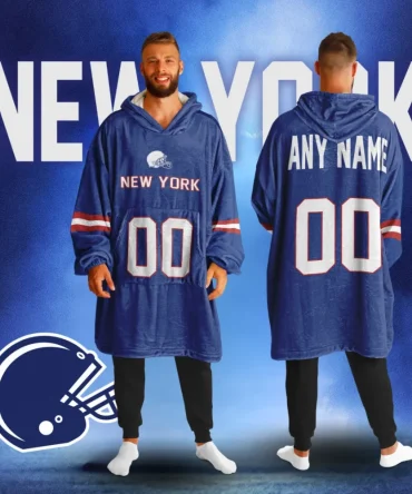 Personalized New York Giants Unisex Adult Hoodie Blanket , Football Wearable Blanket