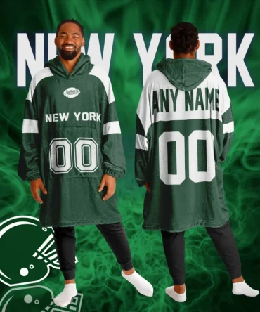 Personalized New York Giants Unisex Adult Hoodie Blanket , Football Wearable Blanket