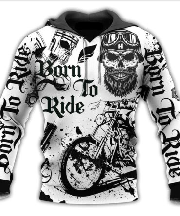 Motorcycle Hoodie Born To Ride Skull Hoodie Black White Unisex