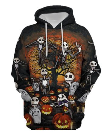 Dn Halloween Hoodie Many Jack Skellington In Graveyard Halloween Night Hoodie