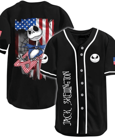 Patriotic Jack Skellington Baseball Jersey - Stylish Halloween & 4Th Of July Apparel