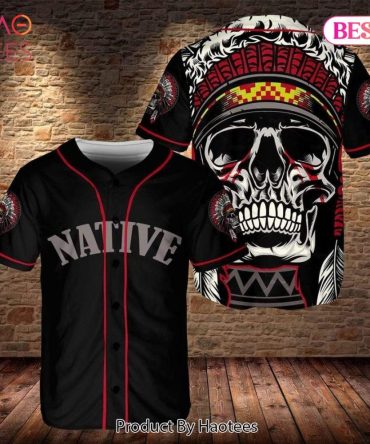 Bold Native Skull Baseball Jersey – Tribal Graphic Shirt For Men By Haotees