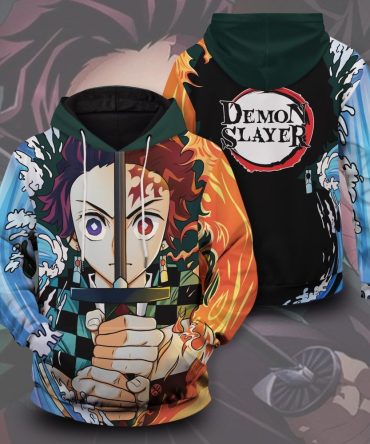 Demon Slayer Hoodie Tanjiro Kamado Water Fire Kimetsu No Yaiba Logo Hoodie Demon Slayer
