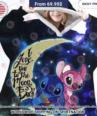 Stitch And Angel I Love You To The Moon And Back Hoodie Blanket