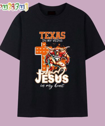 Texas Longhorns In My Veins Jesus In My Heart Cross Mascot T Shirt