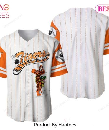 Unisex Tigers Baseball Jersey – Vibrant Orange & White Cartoon Design – Perfect For Sports Fans
