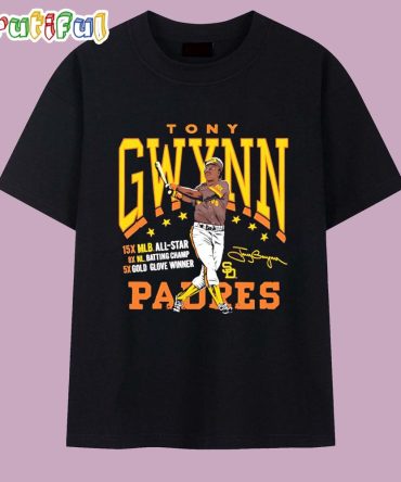 Tony Gwynn San Diego Padres Brown Signature Caricature T Shirt