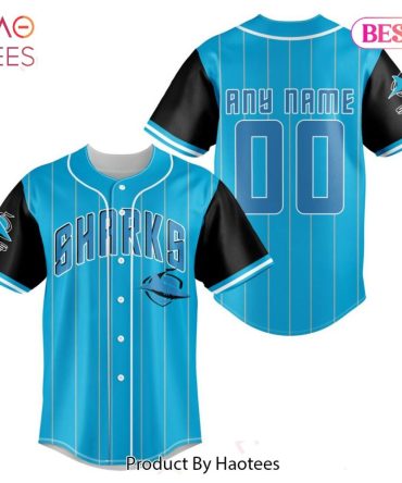 Custom Sharks Baseball Jersey – Personalized Name & Number, Blue & Black Design
