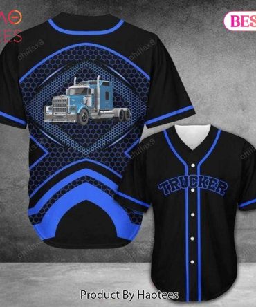 Stylish Trucker Baseball Jersey - Blue & Black Graphic Design For Truck Enthusiasts