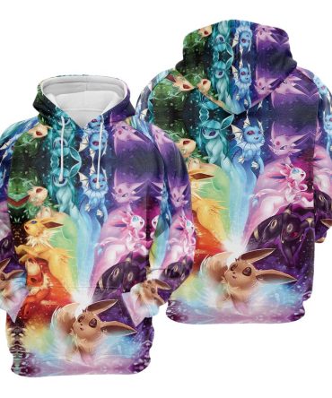 Pkm Hoodie All Types Of Eeveelution Rainbow Hoodie Colorful Unisex