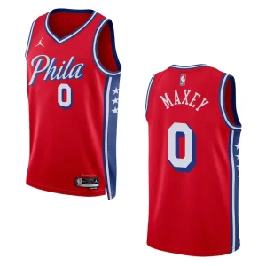 76ers 2022-23 Statement Edition Tyrese Maxey Red Jersey Swingman - Alzaintravels