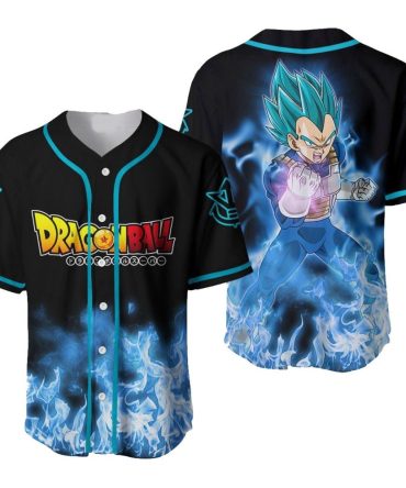 Dragon Ball Anime Baseball Jersey - Stylish Vegeta Blue Aura Design, Unisex Sports Wear