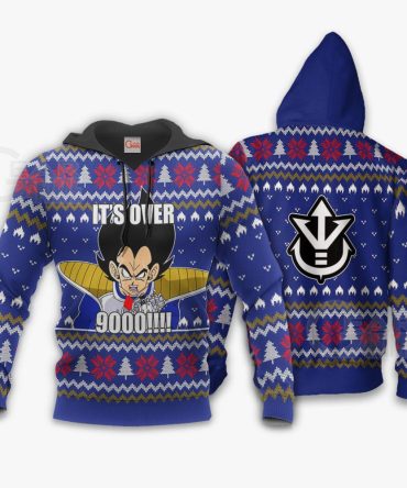 Dragon Ball Hoodie Vegeta It'S Over 9000 Christmas Pattern Blue Hoodie