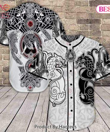 Tribal Dragon Baseball Jersey - Bold Black & White Graphic Shirt For Men