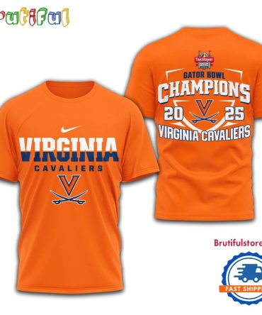 Virginia Cavaliers 2025 Ncaa Gator Bowl Champions Orange 3D Shirt