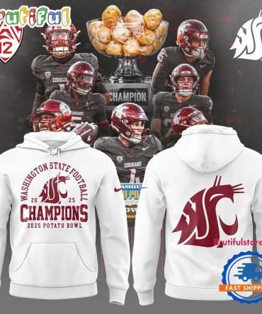 Washington State Cougars Football 2025 Potato Bowl Champions Limited Edition White Hoodie
