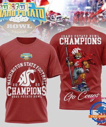 Washington State Cougars Ncaa 2025 Idaho Potato Bowl Champions Mascot Red 3D Shirt