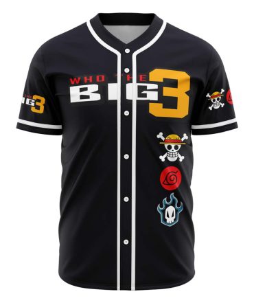 Anime-Inspired Black Baseball Jersey - Big 3 Design, Unisex Casual Wear