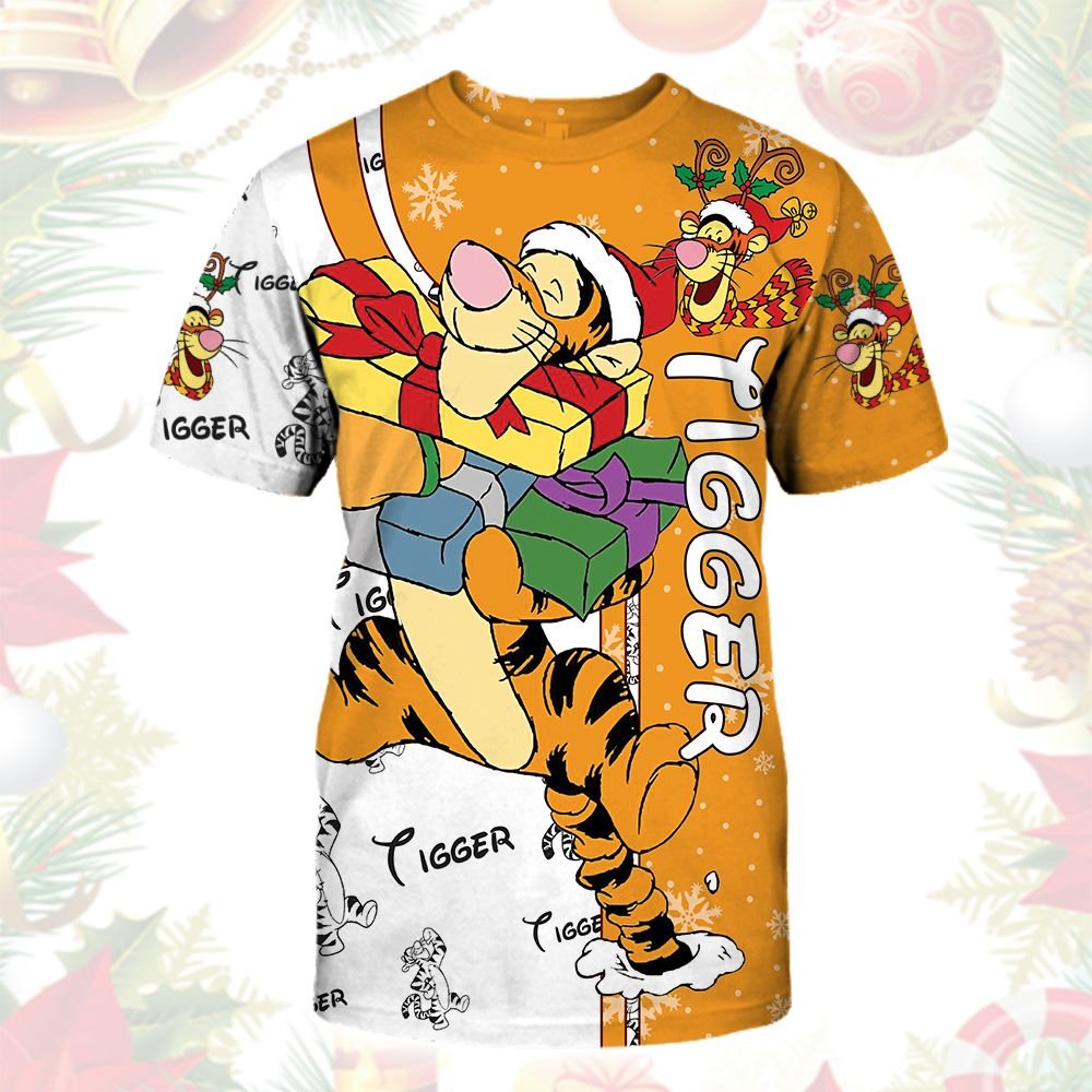 Disney Christmas Shirt Wtp T-Shirt Tigger With Presents Christmas Pattern Orange Shirt