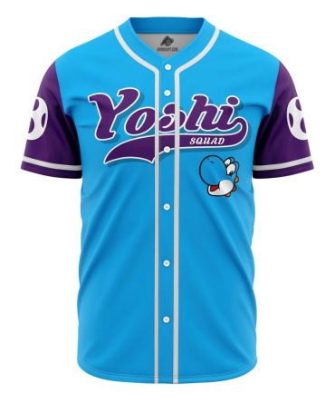 Stylish Blue Yoshi Squad Baseball Jersey - Men'S Casual Button-Up Shirt
