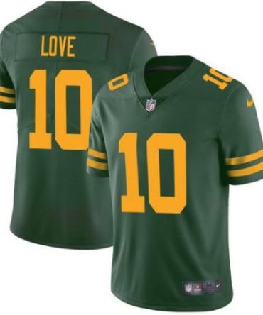 Mens Green Bay Packers #10 Jordan Love Green Color Rush Vapor Limited Football Stitched Jersey