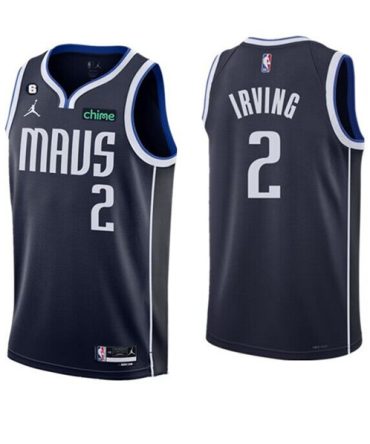 Mens Dallas Mavericks #2 Kyrie Irving Navy Statement Edition With No.6 Patch Stitched Basketball Jersey