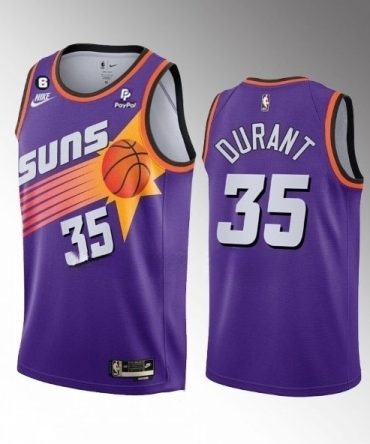 Mens Phoenix Suns #35 Kevin Durant Purple With No.6 Patch Classic Edition Stitched Basketball Jersey