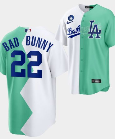 Bad Bunny 2022 All-Star Celebrity Softball Game #22 Los Angeles Dodgers White Green Jersey Replica