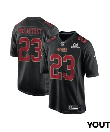 Christian Mccaffrey 23 San Francisco 49Ers 2024 Divisional Patch Fashion Game Youth Jersey - Carbon Black
