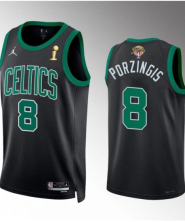 Boston Celtics 8 Kristaps Porzingis Black 2024 Finals Champions Statement Edition Stitched Basketball Jersey