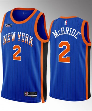 Men New Yok Knicks 2 Miles Mcbride Blue 2023 24 City Edition Stitched Basketball
