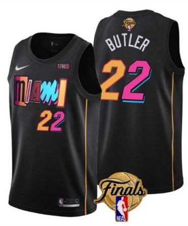 Men Miami Heat 22 Jimmy Butler Black 2023 Finals City Edition Stitched Basketball