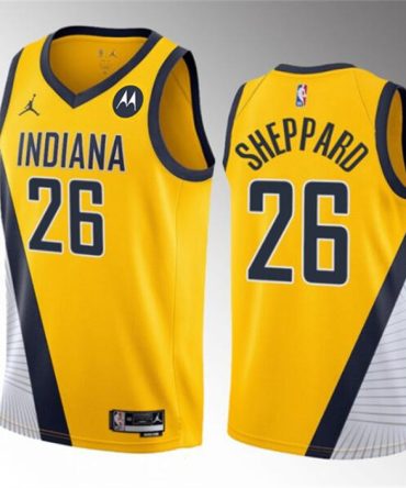 Men Indiana Pacers 26 Ben Sheppard Yellow 2023 Draft Statement Edition Stitched Basketball