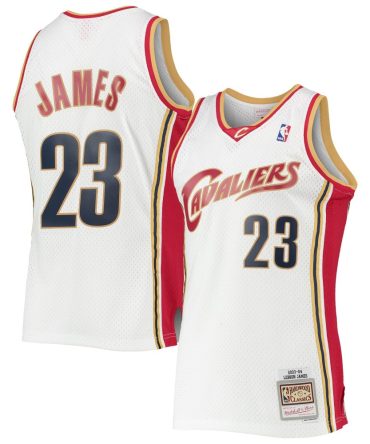 Mens Mitchell &Amp; Ness Lebron James White Cleveland Cavaliers 2003-04 Hardwood Classics Swingman Jersey