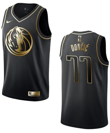 Mens Dallas Mavericks #77 Luka Doncic Golden Edition Jersey Black