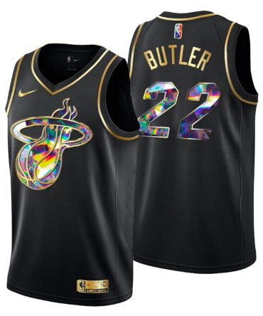 2021-22 Miami Heat Jimmy Butler #22 Golden Edition Diamond Logo Black Swingman Jersey