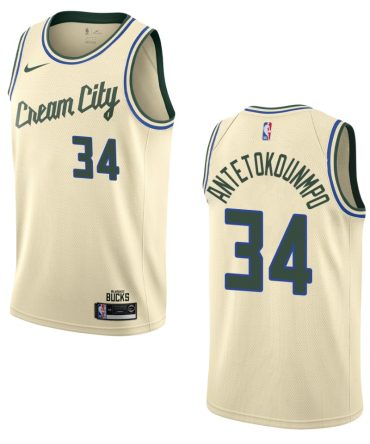 2019-20 Mens Milwaukee Bucks #34 Giannis Antetokounmpo City Edition Swingman Jersey Cream