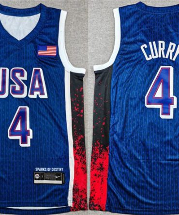 Mens Usa Basketball #4 Stephen Curry Navy 2024 Olympics Stitched Jersey