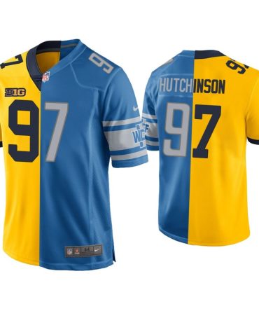 Aidan Hutchinson Detroit Lions Blue Maize 2022 Nfl Draft Split Game Jersey