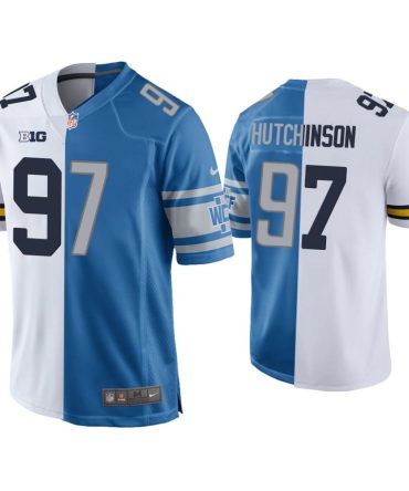 Aidan Hutchinson Detroit Lions Blue White 2022 Nfl Draft Split Game Jersey