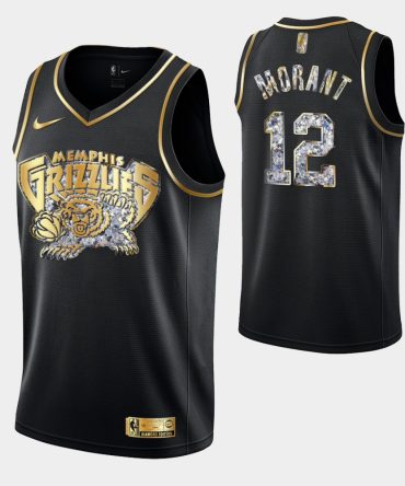 Memphis Grizzlies Retro Logo 2022 Playoffs Black Ja Morant Retro Logo Jersey Diamond Edition