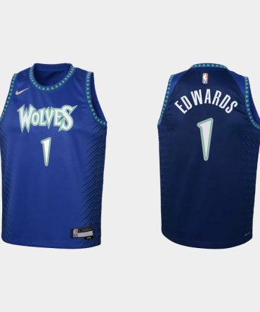 2021-22 Minnesota Timberwolves #1 Anthony Edwards 75Th Anniversary City Blue Jersey Youth