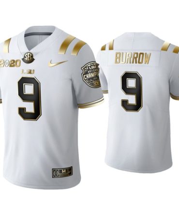 Men Joe Burrow Lsu Tigers White Golden Edition 2020 National Champions Jersey