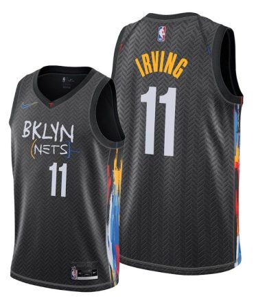 Men Brooklyn Nets #11 Kyrie Irving Black 2020-21 City Edition Jersey Honor Basquiat