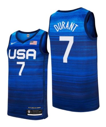 Men Usa Basketball #7 Kevin Durant Tokyo Olympics 2021 Blue Jersey Away