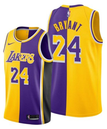 Men Lakers Kobe Bryant Purple Golden Split Mamba Out Jersey